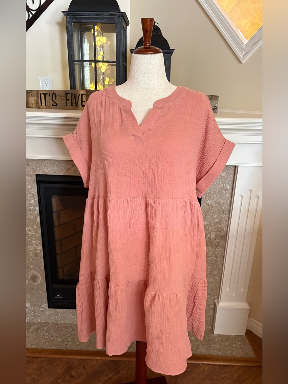 Relaxed Gauze Tiered Tunic Dress. NWOT